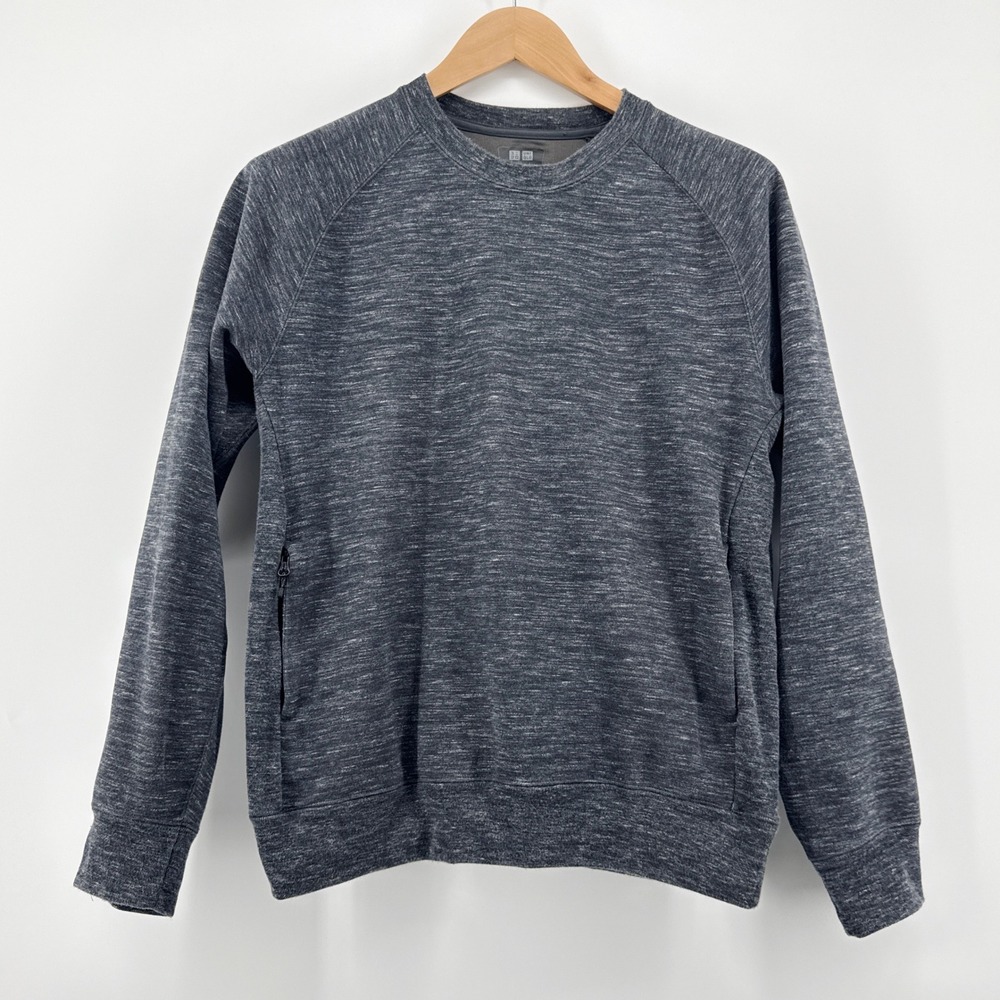 Uniqlo Men's Gray Heathered Crew Neck Pullover Sweatshirt Medium Zipper Pockets